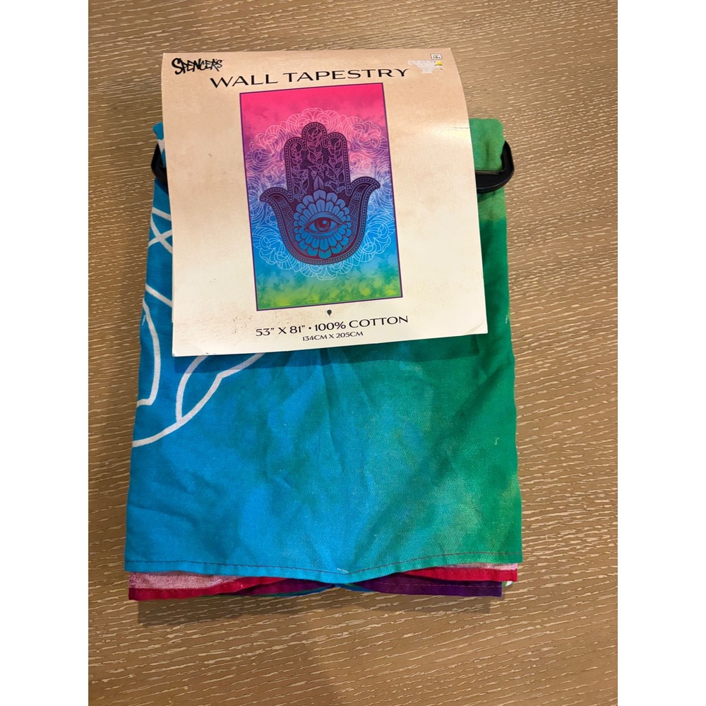 Spencer's Hamsa Hand Evil Eye Wall Tapestry 53x81 100% Cotton Tie Dye Boho New